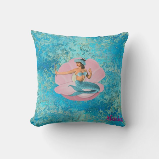 Cojín Decorativo Personalizado, sirena en una cáscara (Anverso)