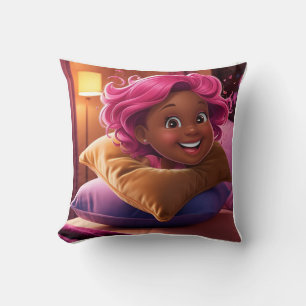 Cojín Decorativo Personalizado sonriente Chica 3D Pillow: pelo rosa