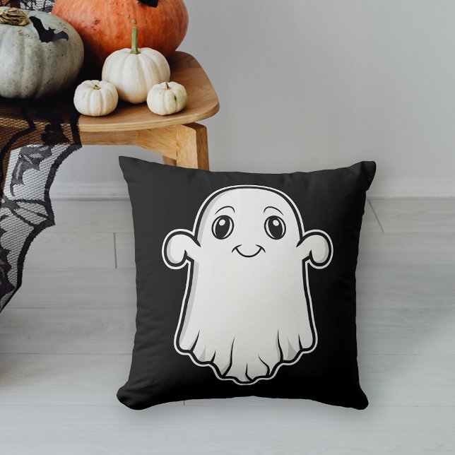 Cojín Decorativo Personalizado sonriente lindo Fantasma Halloween B (Cute design for the Halloween season.)