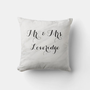 Cojín Decorativo Personalizado Sr. y Sra. Mármol Gris Blanco