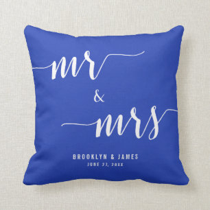 Cojín Decorativo Personalizado Sr. y Sra. Royal Blue Boda Pillows