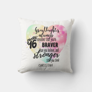 Cojín Decorativo Personalizado Sweet16, nieta valiente y fuerte de 