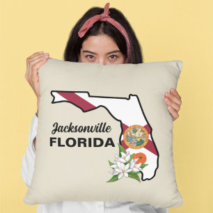 Cojín Decorativo Personalizado Texto Bandera de Florida y Flor Nara