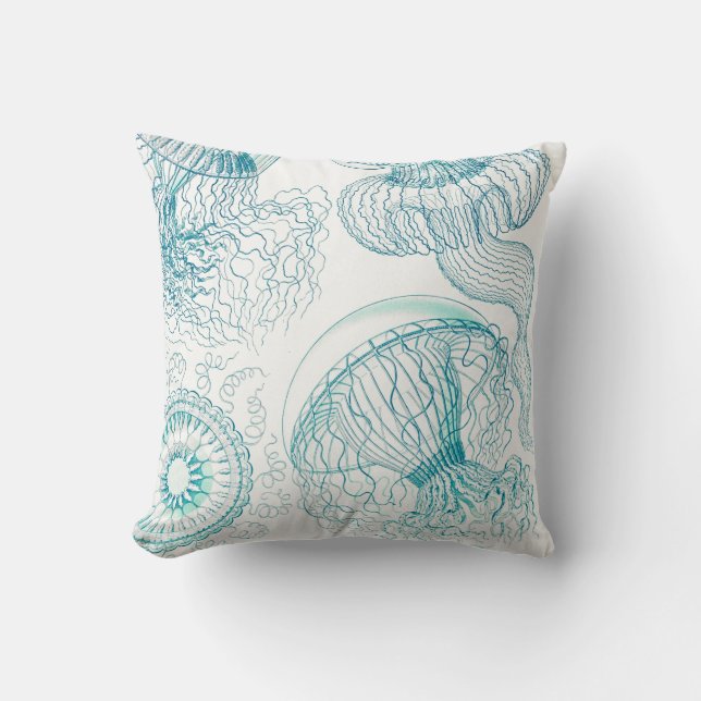 Cojín Decorativo Personalizado Verde azulado Blue Jellyfish Costal  (Anverso)