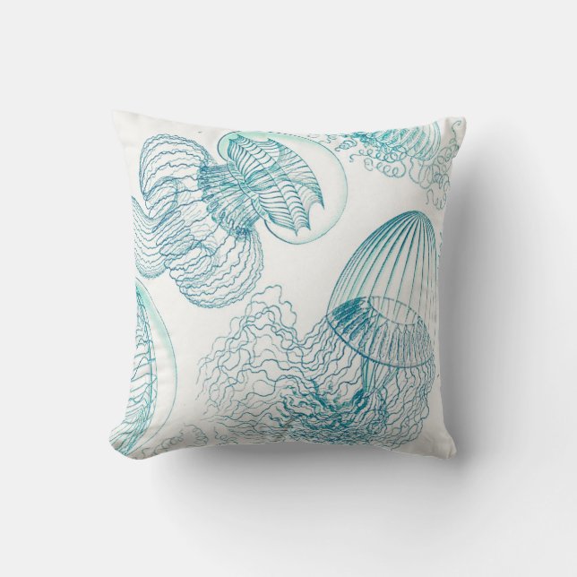 Cojín Decorativo Personalizado Verde azulado Blue Jellyfish Costal  (Anverso)