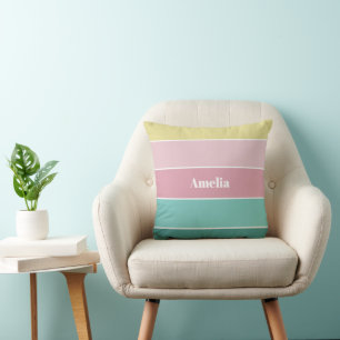 Cojín Decorativo Personalizado verde rosado franjas de bloque de co