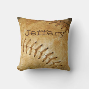 Cojín Decorativo Personalizado vintage béisbol blanco puntadas blan