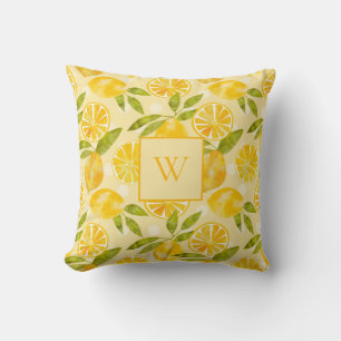Cojín Decorativo Personalizado Watercolor Lemon Slice Yellow Summer