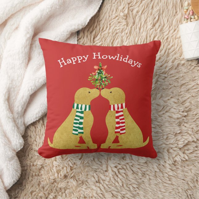 Cojín Decorativo Personalizado Xmas Golden Retrivers Kissing Mistle (Manta)