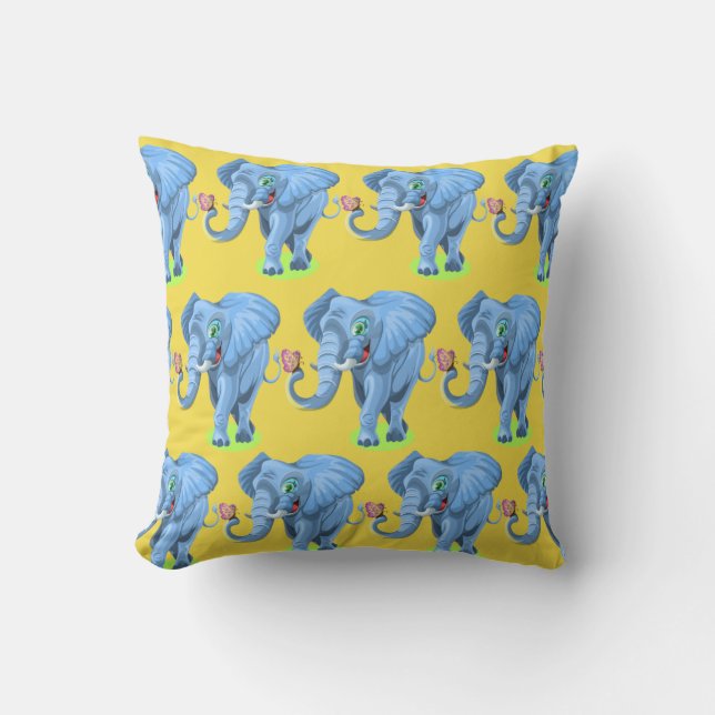 Cojín Decorativo Personalizar Cute Blue Elephant (Anverso)