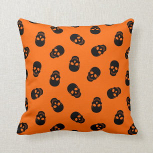 Cojín Decorativo Personalizar de Halloween Naranja Skull Cotton 16"
