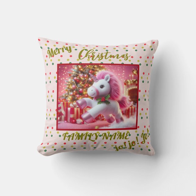 Cojín Decorativo Personalizar de navidad rosa unicornio (Anverso)