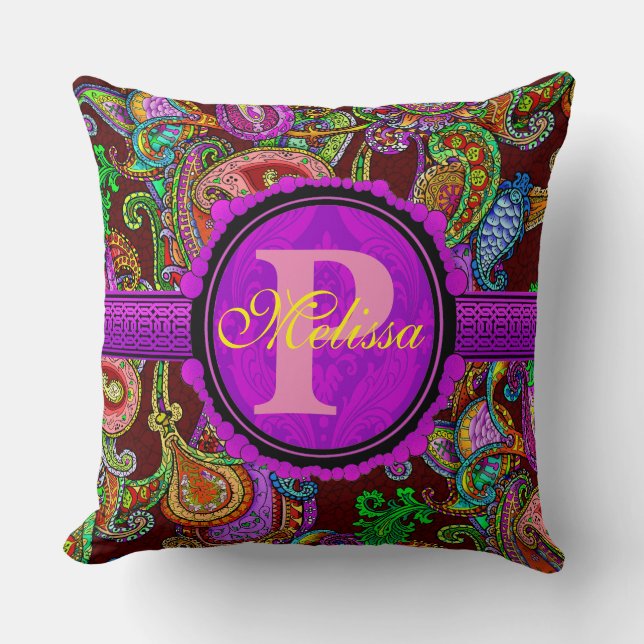 Cojín Decorativo Personalizar este magnífico paisley y púrpura (Anverso)