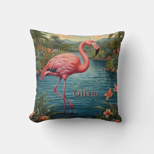 Cojín Decorativo Personalizar flamingo rosado (Anverso)