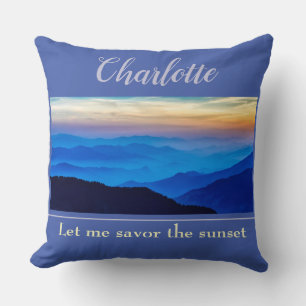 Cojín Decorativo Personalizar Savor the Sunset en fondo azul