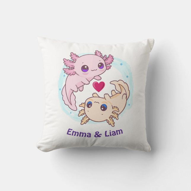 Cojín Decorativo Personalized Axolotl Couple Valentine Throw Pillow (Anverso)