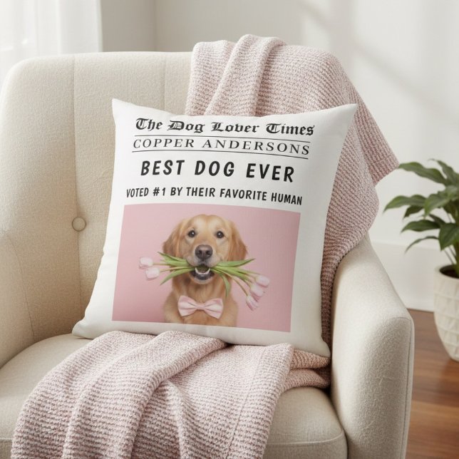 Cojín Decorativo Personalized “Best Dog Ever” Newspaper Photo  (Subido por el creador)