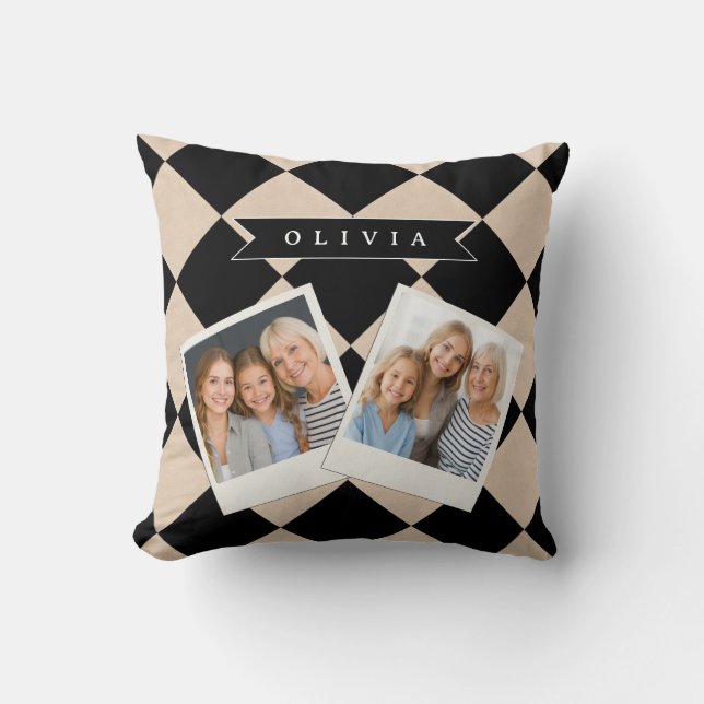 Cojín Decorativo Personalized Black Harlequin Checkered Diamond (Anverso)