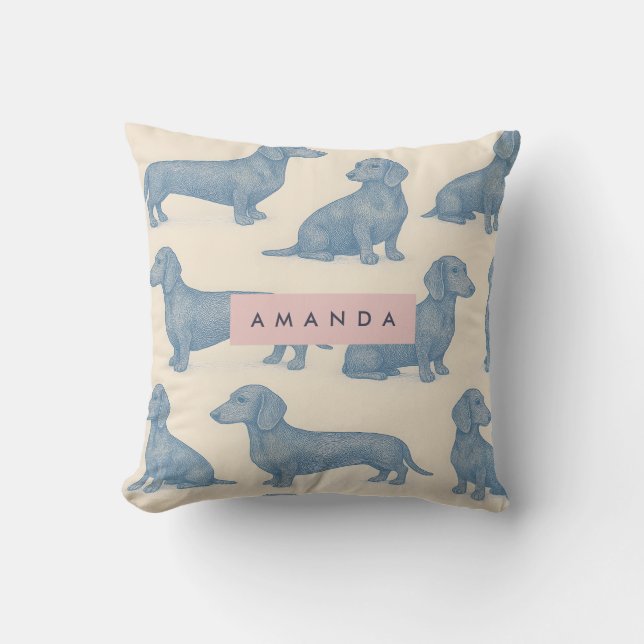 Cojín Decorativo Personalized Charming Elegant Dachshund Pattern (Anverso)