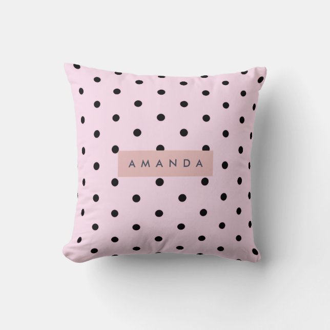 Cojín Decorativo Personalized Chic Pink and Black Polka Dot (Anverso)