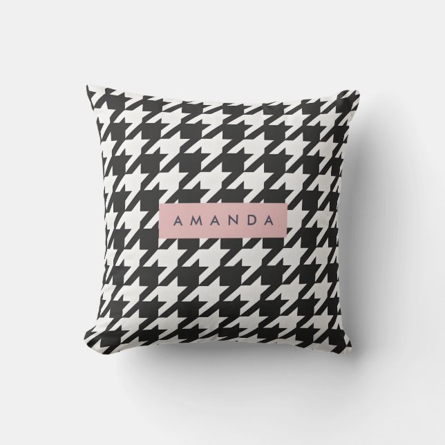 Cojín Decorativo Personalized Classic Black and White Houndstooth  (Anverso)