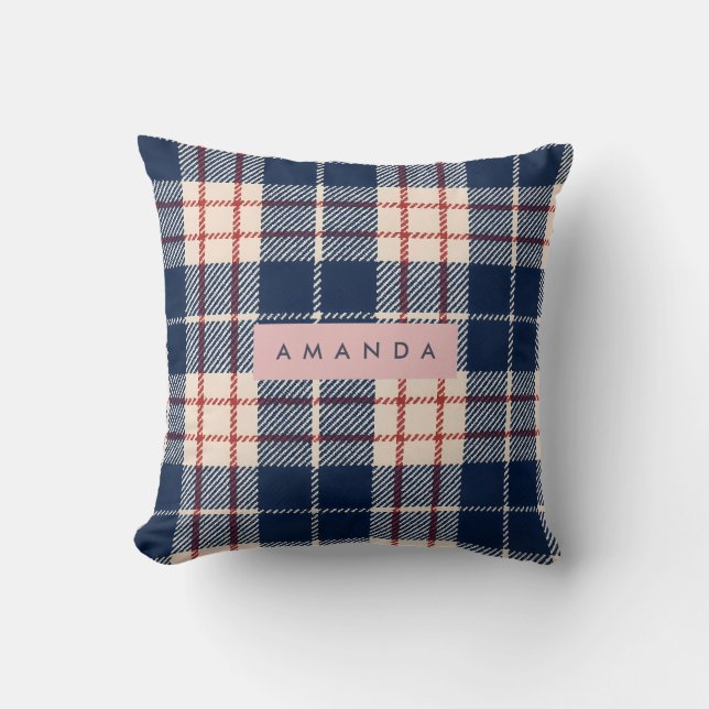 Cojín Decorativo Personalized Classic Navy and Red Plaid (Anverso)