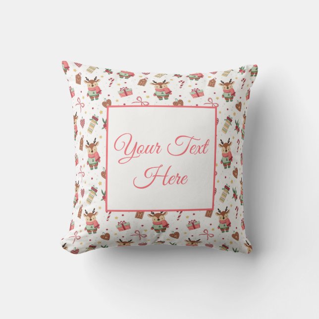 Cojín Decorativo Personalized Cozy Reindeer Christmas Throw Pillow (Anverso)