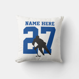 Cojín Decorativo Personalized Custom Hockey Player Name Number Blue