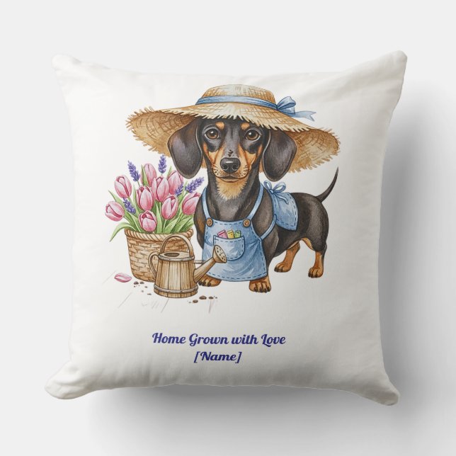 Cojín Decorativo Personalized Dachshund Garden Throw Pillow (Anverso)