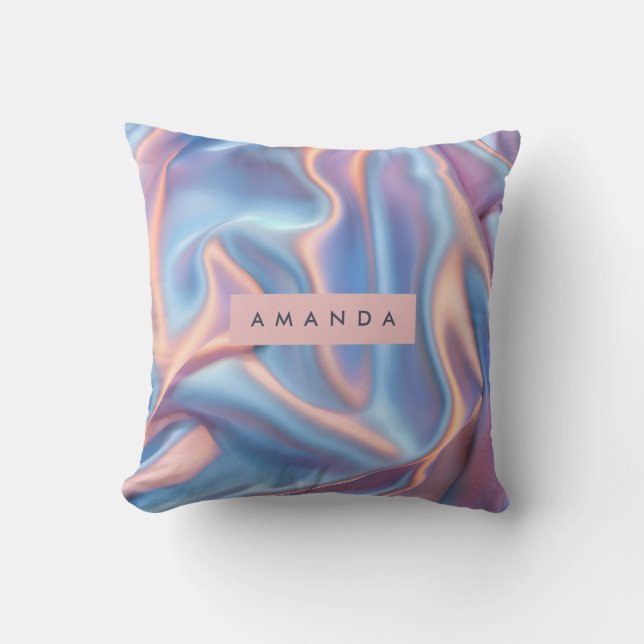 Cojín Decorativo Personalized Dreamy Pastel Iridescent Satin Waves  (Anverso)
