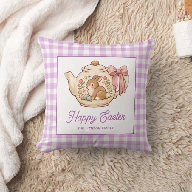 Cojín Decorativo Personalized Easter Bunny Teapot Gingham Family (Manta)