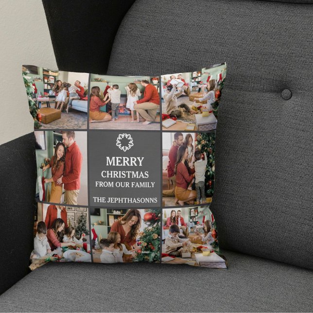 Cojín Decorativo Personalized Family Merry Christmas Photo Collage (Subido por el creador)