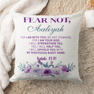 Cojín Decorativo Personalized Fear Not Isaiah 41:10 Purple Floral