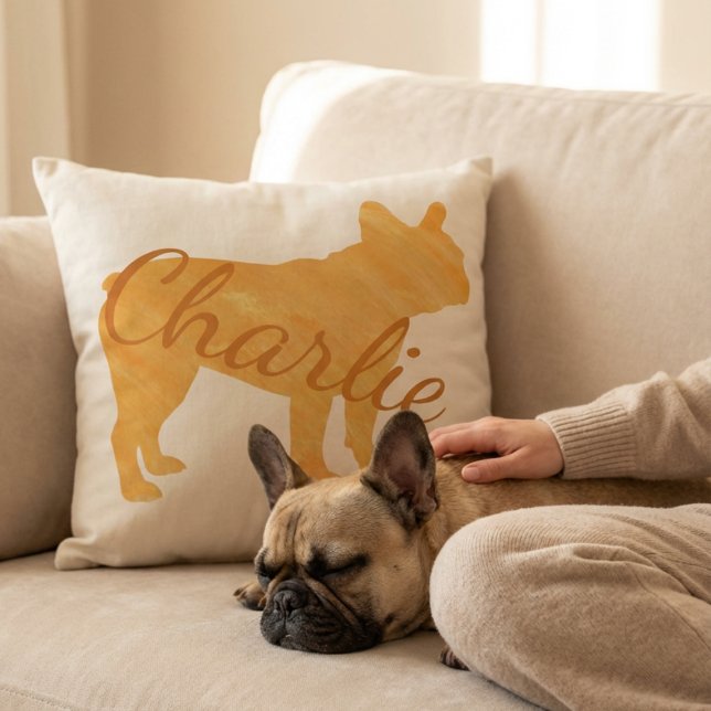 Cojín Decorativo Personalized French Bulldog Pastel Orange Frenchie (Subido por el creador)