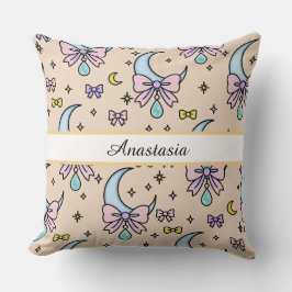 Cojín Decorativo Personalized Girl Cute Bow Name Moons Peach