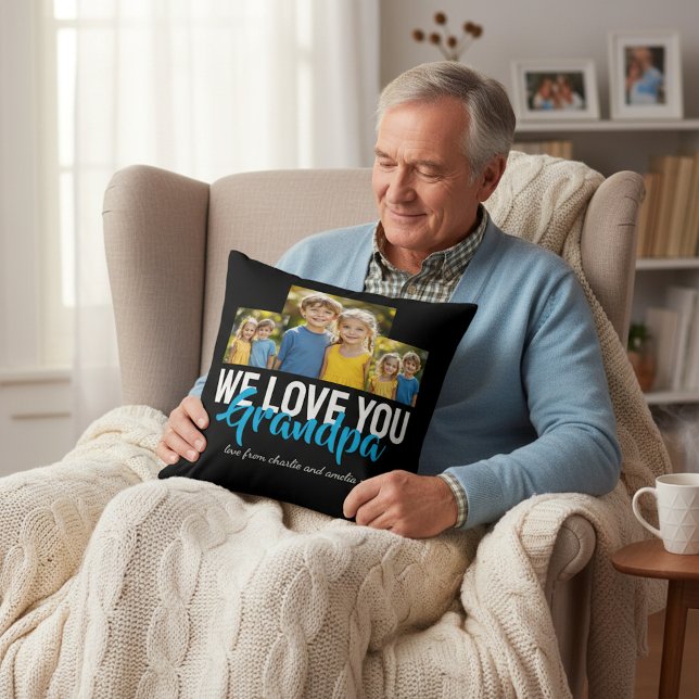 Cojín Decorativo Personalized Grandpa Photo Gift Blue Text Design (Subido por el creador)