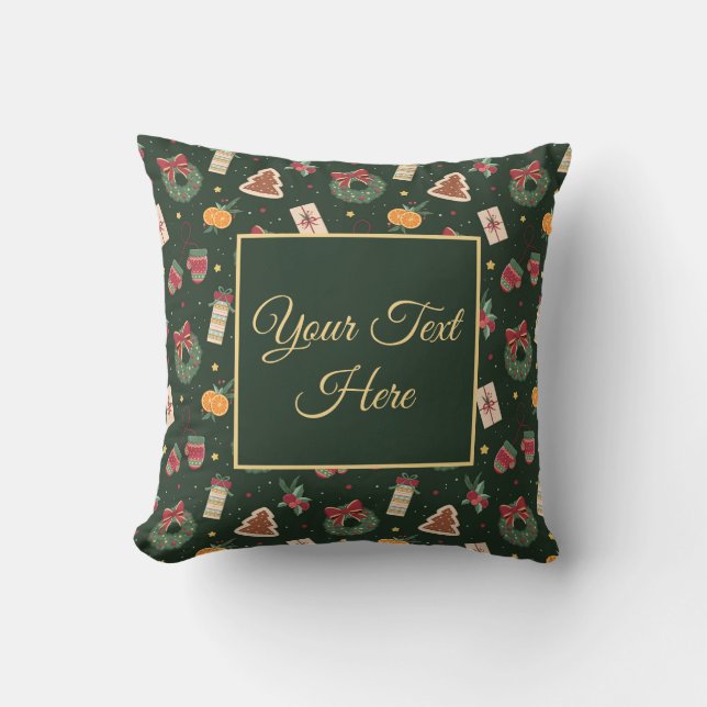Cojín Decorativo Personalized Green Christmas Throw Pillow  (Anverso)