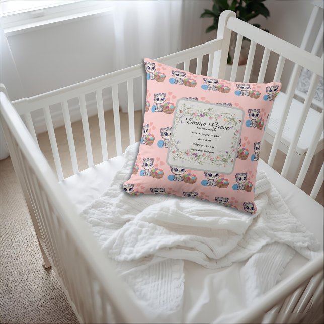 Cojín Decorativo Personalized Kitten & Wildflowers Birth Keepsake (Subido por el creador)