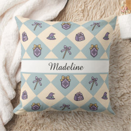 Cojín Decorativo Personalized Magical Girl Name Blue Checkered
