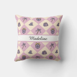 Cojín Decorativo Personalized Magical Girl Name Pink Checkered