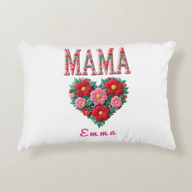 Cojín Decorativo Personalized Mama Heart Floral Custom Gift (Anverso)