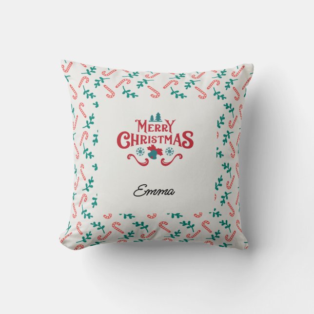 Cojín Decorativo Personalized Merry Christmas Name Holiday Pillow (Anverso)
