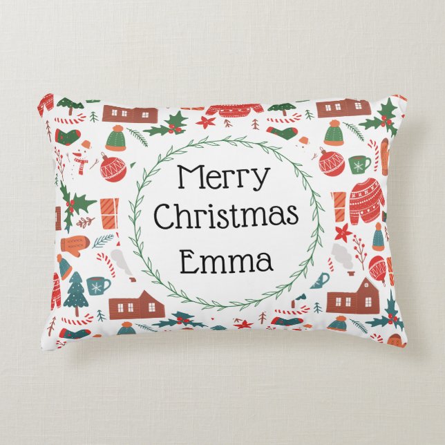 Cojín Decorativo Personalized Merry Christmas Name Holiday Pillow (Anverso)