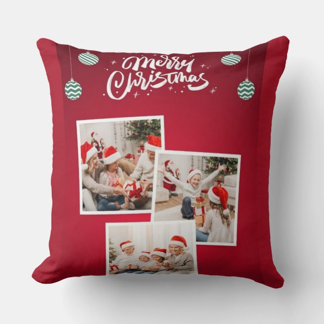 Cojín Decorativo Personalized Merry Christmas Photo Collage (Anverso)