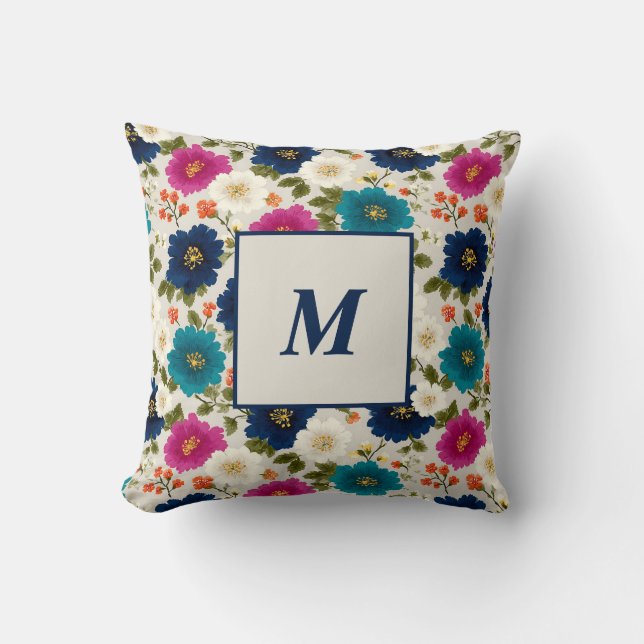 Cojín Decorativo Personalized Monogram – Elegant Modern Floral  (Anverso)