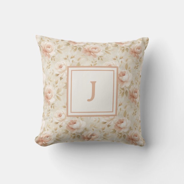 Cojín Decorativo Personalized Monogram – Elegant Modern Floral  (Anverso)