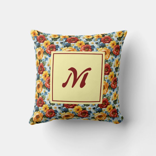 Cojín Decorativo Personalized Monogram – Elegant Modern Floral (Reverso)