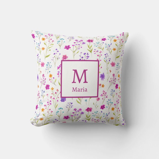 Cojín Decorativo Personalized Monogram - Elegant Modern Floral  (Anverso)