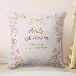Cojín Decorativo Personalized Name Birth Stats Watercolor Floral