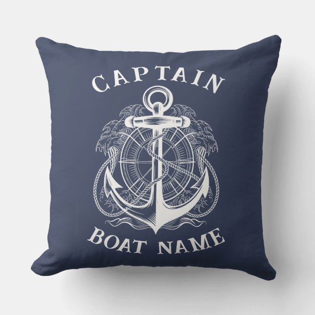 Cojín Decorativo Personalized Nautical Captain Boat Name Anchor (Anverso)